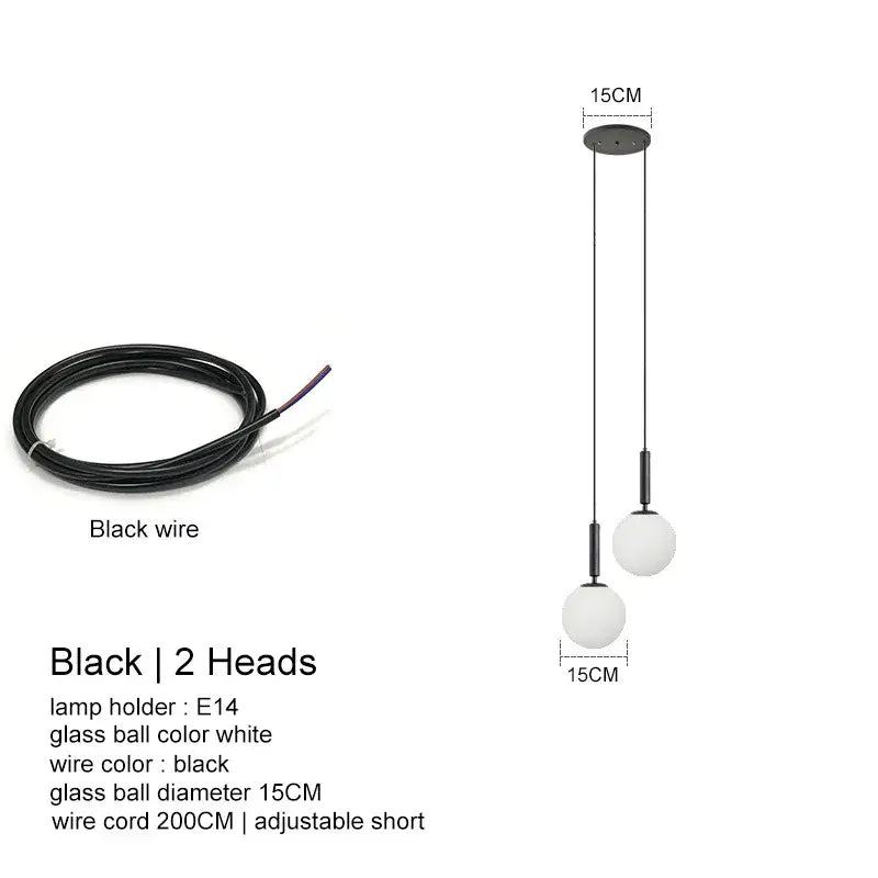 Modern black led glass ball chandelier living room pendant light
