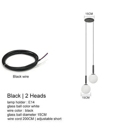 Modern black led glass ball chandelier living room pendant light