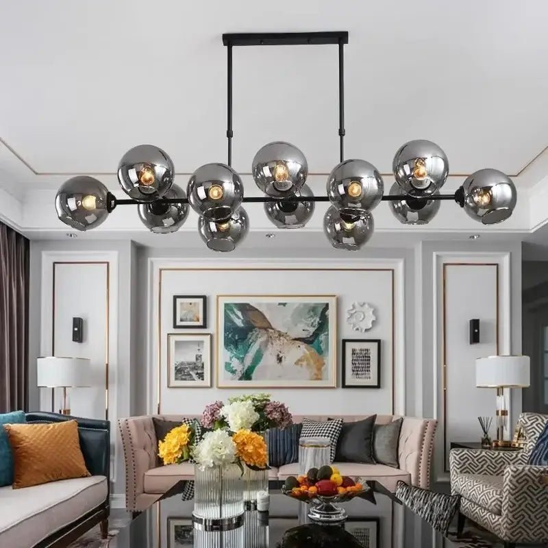 Modern black glass ball pendant light for dining room kitchen