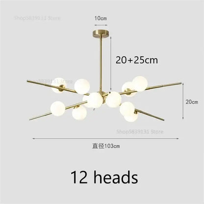 Modern gold led glass ball pendant light for dining room