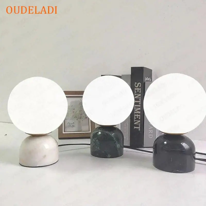 Green marble glass ball table lamp bedroom lighting set of 2