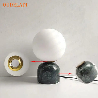 Green marble glass ball table lamp bedroom lighting set of 2