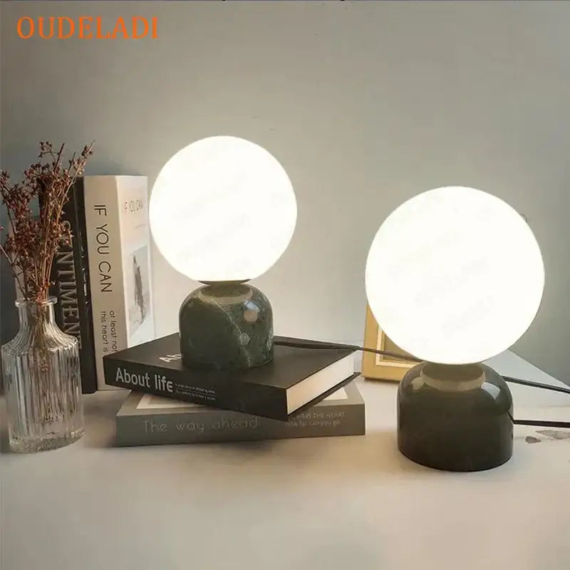 Green marble glass ball table lamp bedroom lighting set of 2