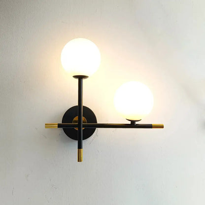 Modern black & brass led glass ball wall lamp bedroom sconce