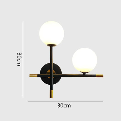 Modern black & brass led glass ball wall lamp bedroom sconce