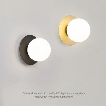 Modern matte black & gold led glass ball wall light bedroom sconce