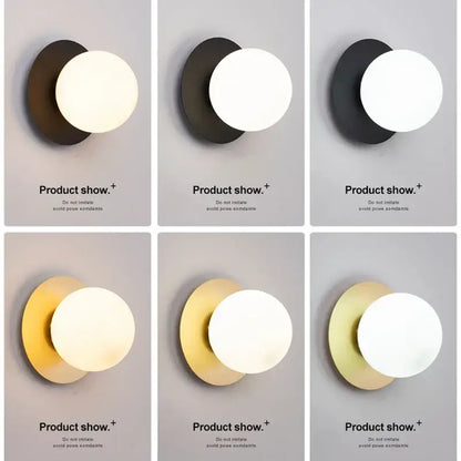 Modern matte black & gold led glass ball wall light bedroom sconce