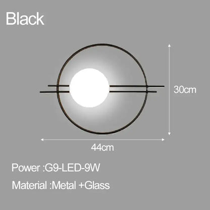 Modern gold & matte black led glass ball wall sconce bedroom light