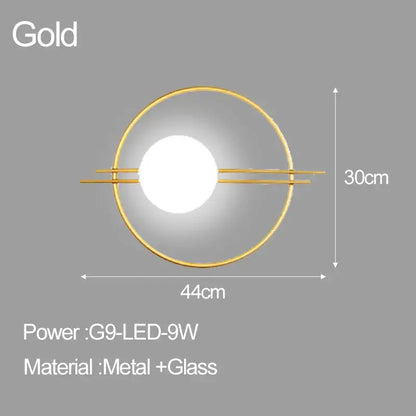 Modern gold & matte black led glass ball wall sconce bedroom light