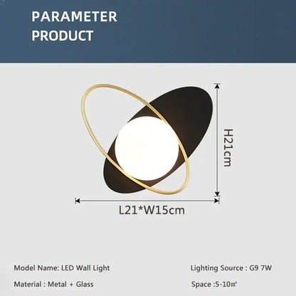 Modern gold & matte black led glass ball wall sconce bedroom light