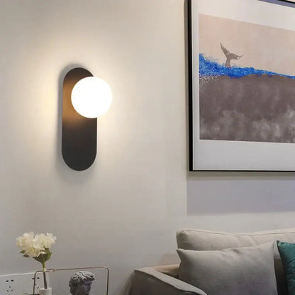 Modern gold & matte black led glass ball wall sconce bedroom light