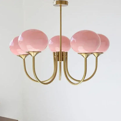 Modern pink & milky white led glass balls chandelier bedroom light