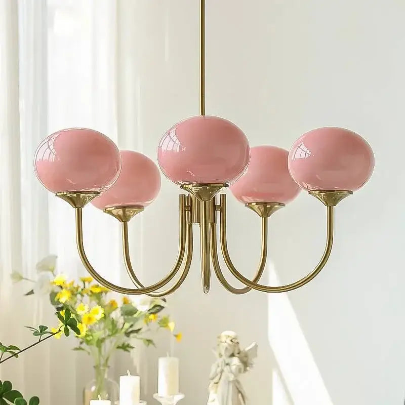 Modern pink & milky white led glass balls chandelier bedroom light