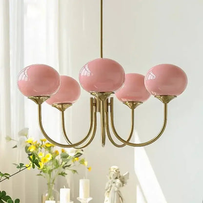 Modern pink & milky white led glass balls chandelier bedroom light
