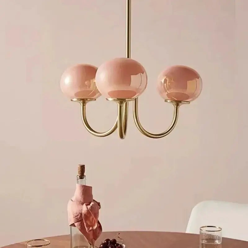 Modern pink & milky white led glass balls chandelier bedroom light