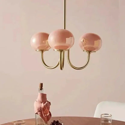 Modern pink & milky white led glass balls chandelier bedroom light