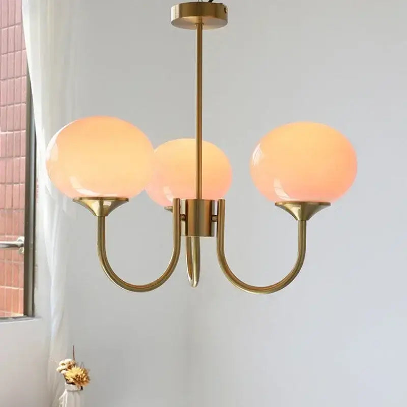 Modern pink & milky white led glass balls chandelier bedroom light