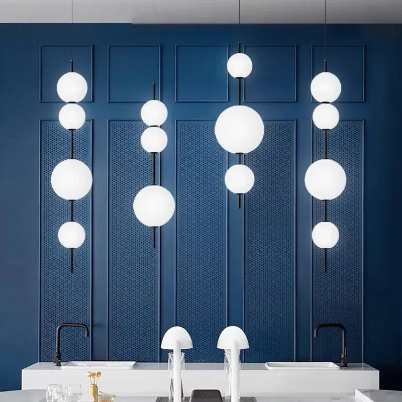 Modern white and black glass beads pendant chandelier dining room