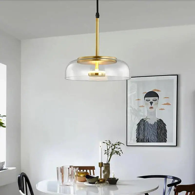 Modern gold smoked led glass bowl pendant light dining room
