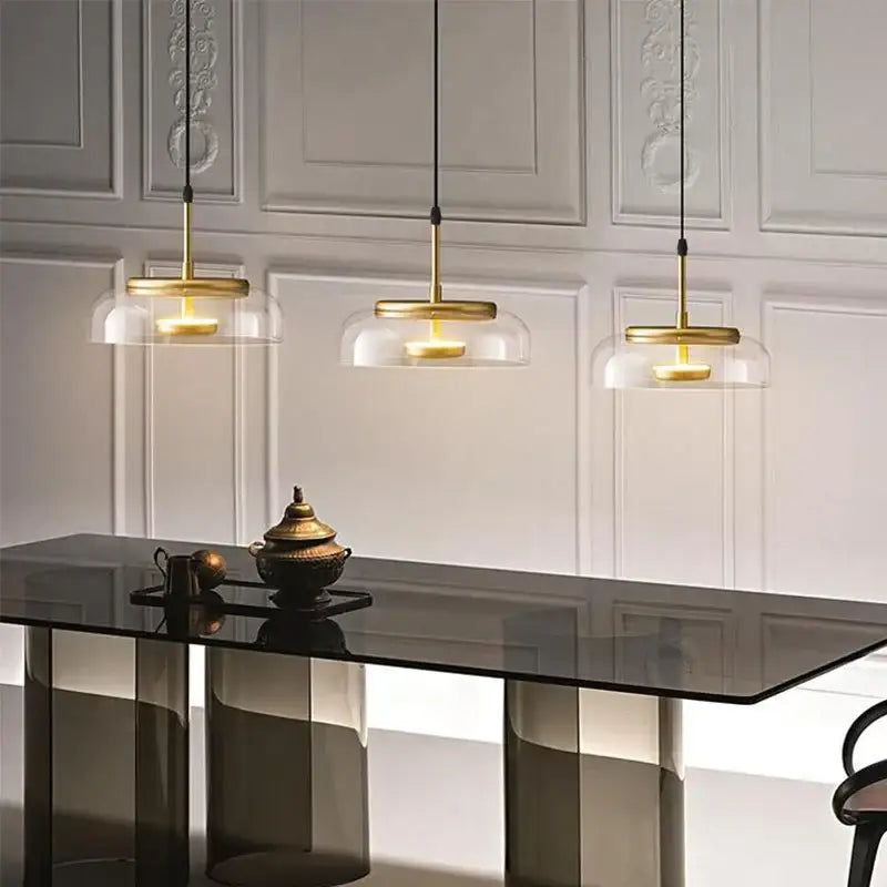 Modern gold smoked led glass bowl pendant light dining room