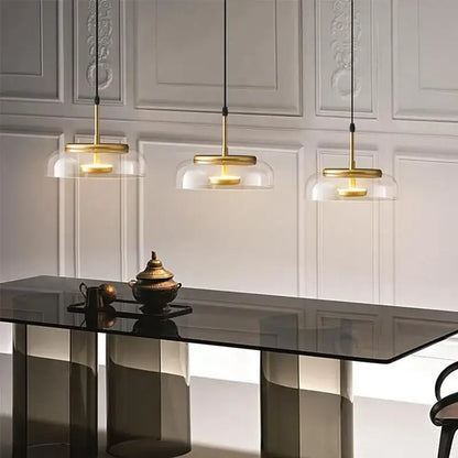 Modern gold smoked led glass bowl pendant light dining room