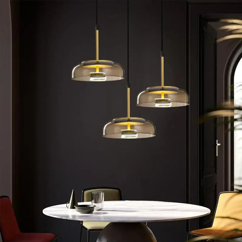 Modern gold smoked led glass bowl pendant light dining room