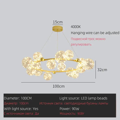 Modern gold & black led glass bulb pendant light dining room