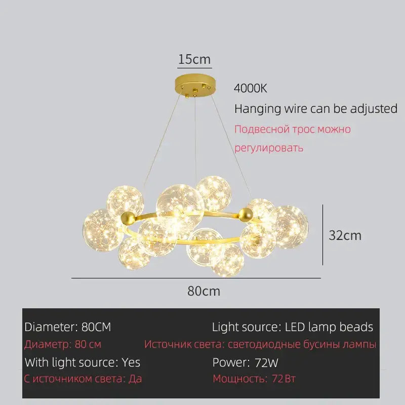 Modern gold & black led glass bulb pendant light dining room