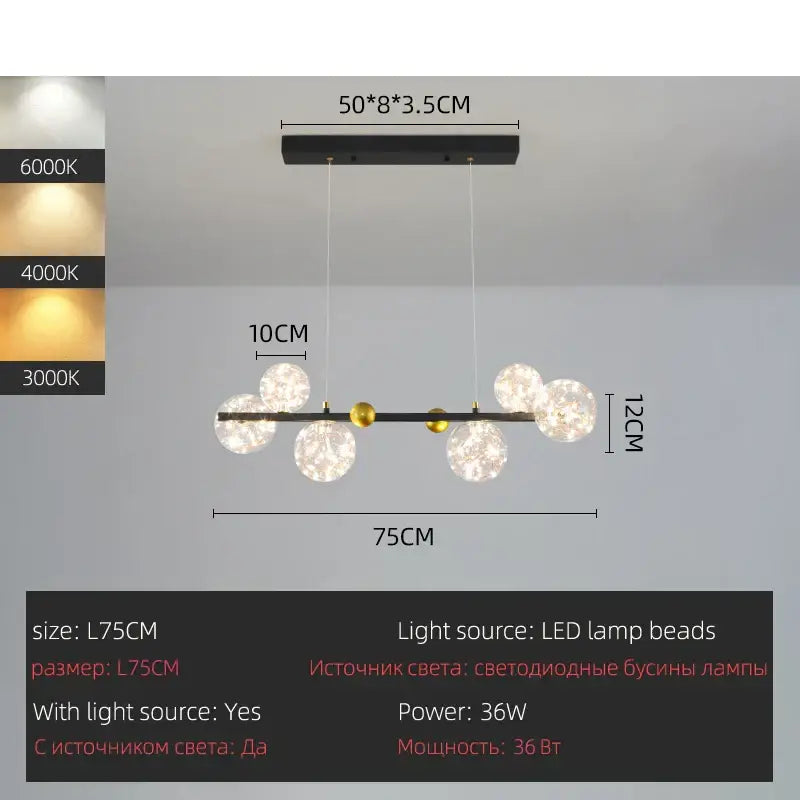 Modern gold & black led glass bulb pendant light dining room