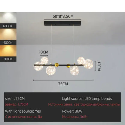 Modern gold & black led glass bulb pendant light dining room