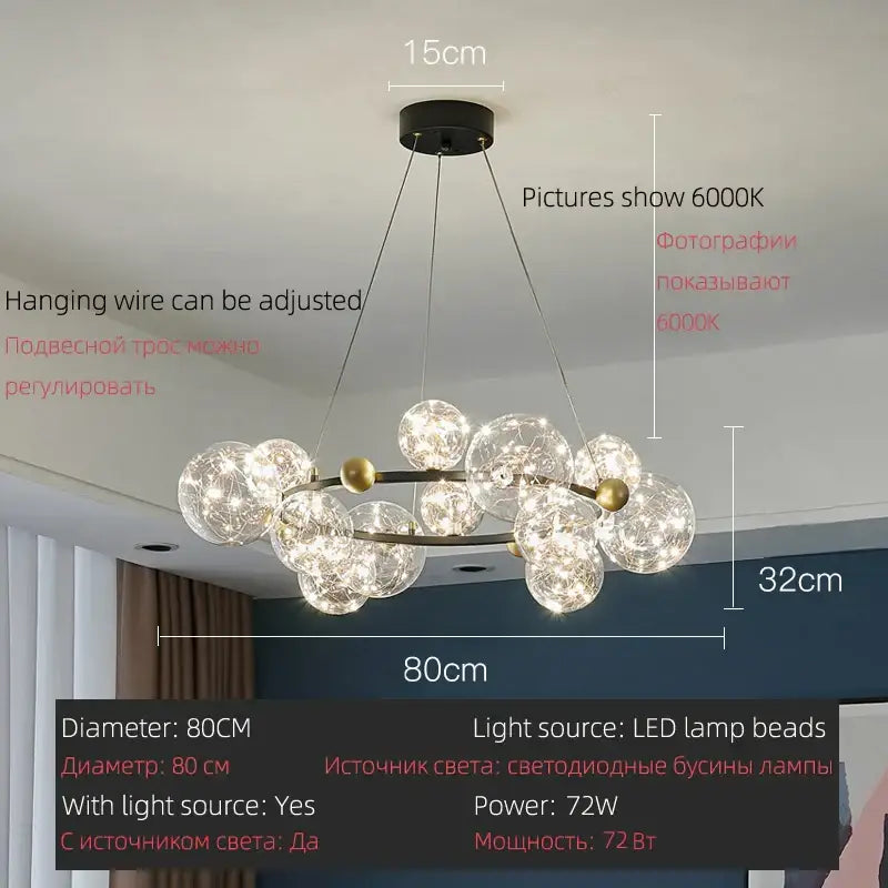 Modern gold & black led glass bulb pendant light dining room