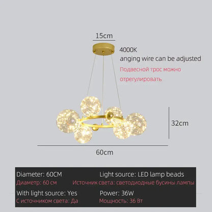 Modern gold & black led glass bulb pendant light dining room
