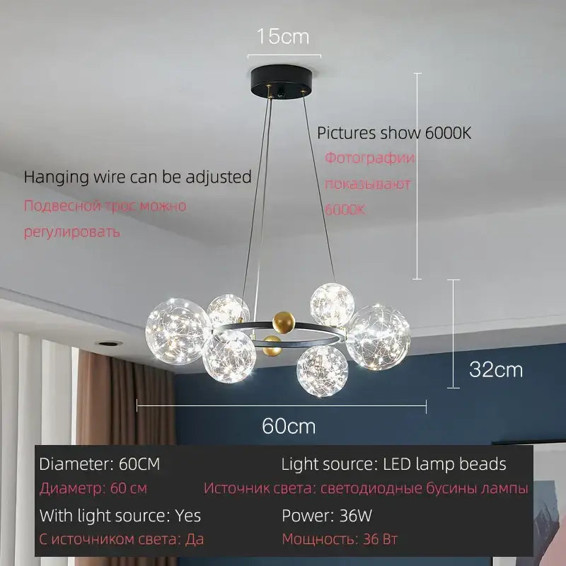 Modern gold & black led glass bulb pendant light dining room
