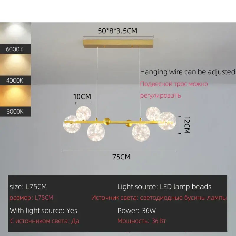 Modern gold & black led glass bulb pendant light dining room