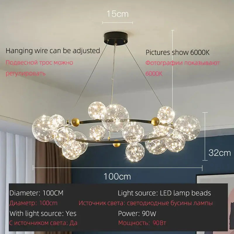 Modern gold & black led glass bulb pendant light dining room