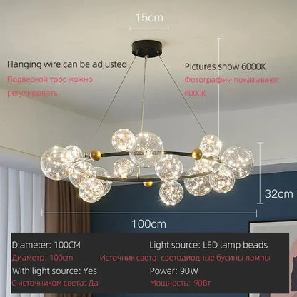 Modern gold & black led glass bulb pendant light dining room