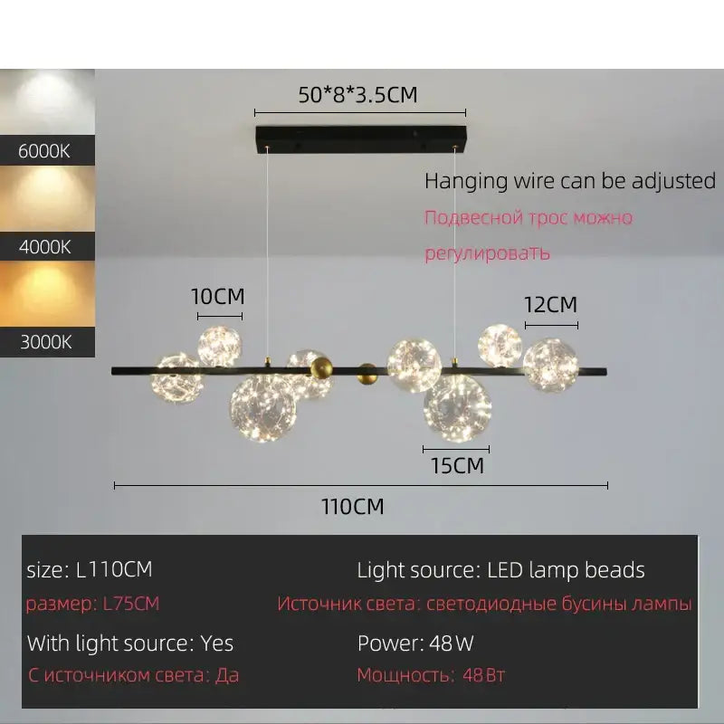 Modern gold & black led glass bulb pendant light dining room