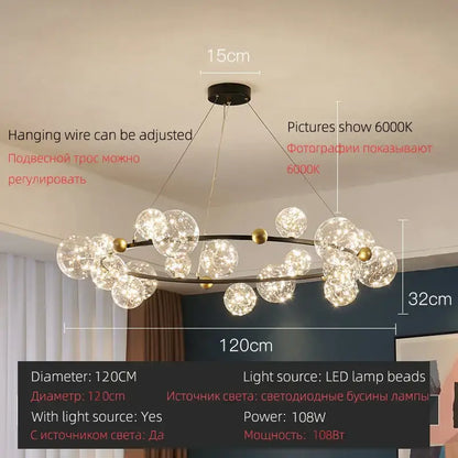 Modern gold & black led glass bulb pendant light dining room