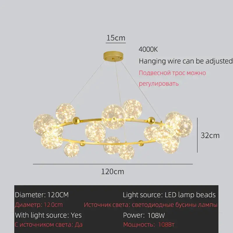 Modern gold & black led glass bulb pendant light dining room
