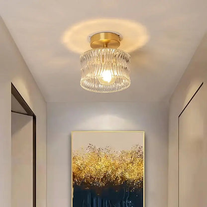 Modern gold ribbed glass ceiling lamp living room fixture