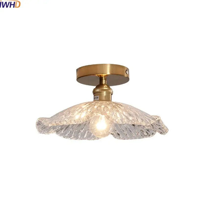 Vintage brass and textured glass ceiling lamp bedroom light