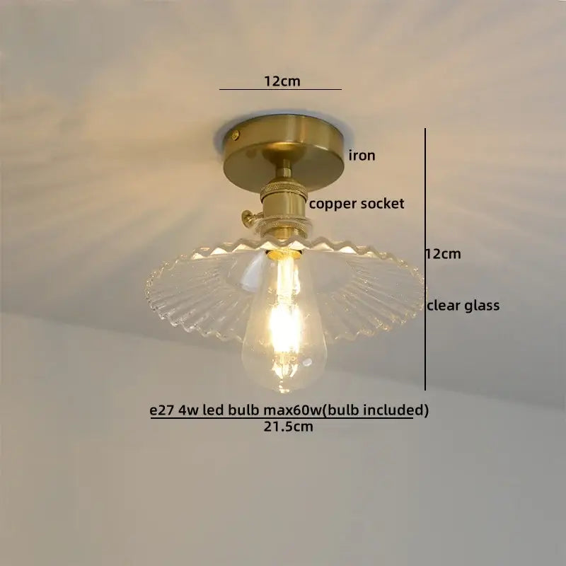 Vintage brass and textured glass ceiling lamp bedroom light