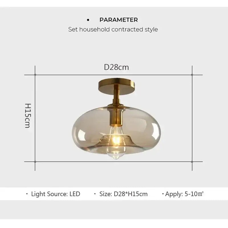 Modern brass and amber glass ceiling light for living room