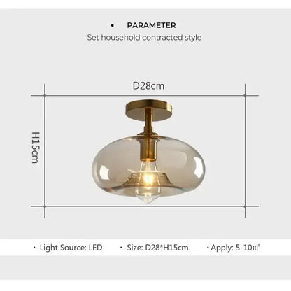 Modern brass and amber glass ceiling light for living room