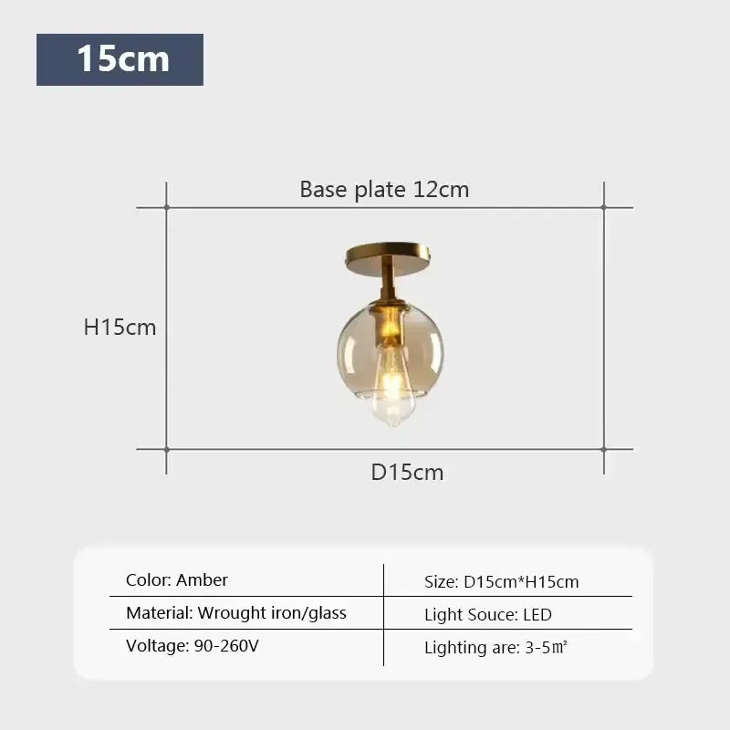 Modern brass and amber glass ceiling light for living room