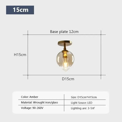 Modern brass and amber glass ceiling light for living room