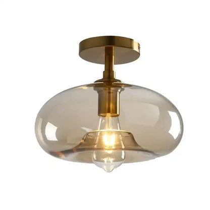 Modern brass and amber glass ceiling light for living room