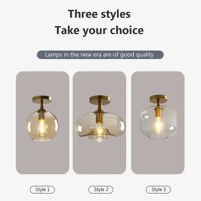 Modern brass and amber glass ceiling light for living room