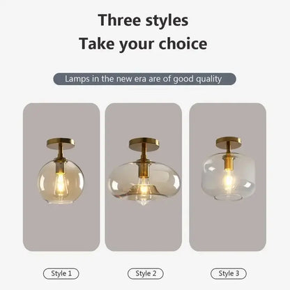 Modern brass and amber glass ceiling light for living room