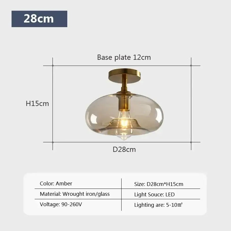 Modern brass and amber glass ceiling light for living room